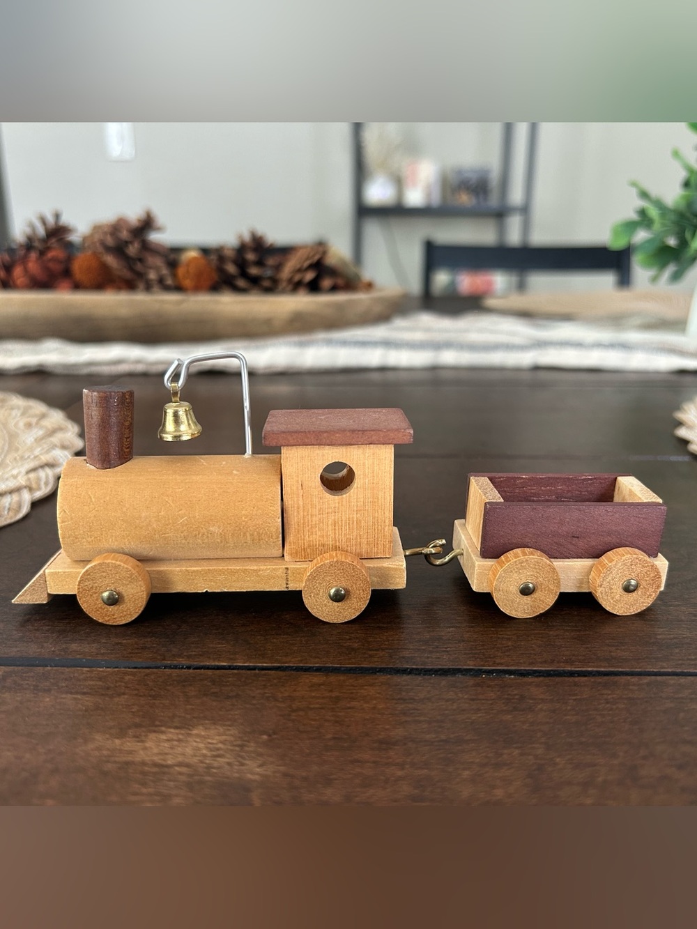 Vintage Wooden Toy Train Carriage in Natural and Brown